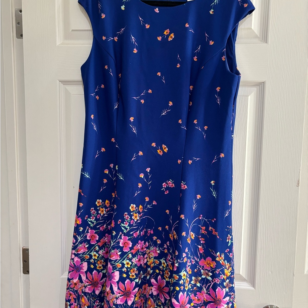 London Times Royal Blue Dress with Floral Accents